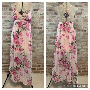 Active usa floral v neck cross strap maxi dress medium